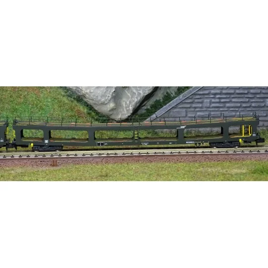 Arnold HN4412 Set of 2 car carriers, DD DEV 66, green livery, white... HN4412-Arnold HN4412 Set of 2 car carriers, DD DEV 66, green livery, white cap logo, N scale