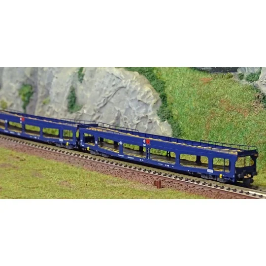 Arnold HN4349 Set of 2 car transporters, DD DEV 66, blue livery, SN... HN4349-Arnold HN4349 Set of 2 car transporters, DD DEV 66, blue livery, SNCB, N scale