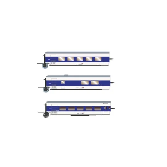HN4356-Arnold HN4356 Set of 3 Talgo Additional Cars, Francisco de Goya, Restaurant/Bar/Super Reclining, N Scale
