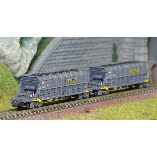 HN6549-Arnold HN6549 Set of 2 Faoos bogie hopper wagons, coal transport, SNCF, Simotra, N scale