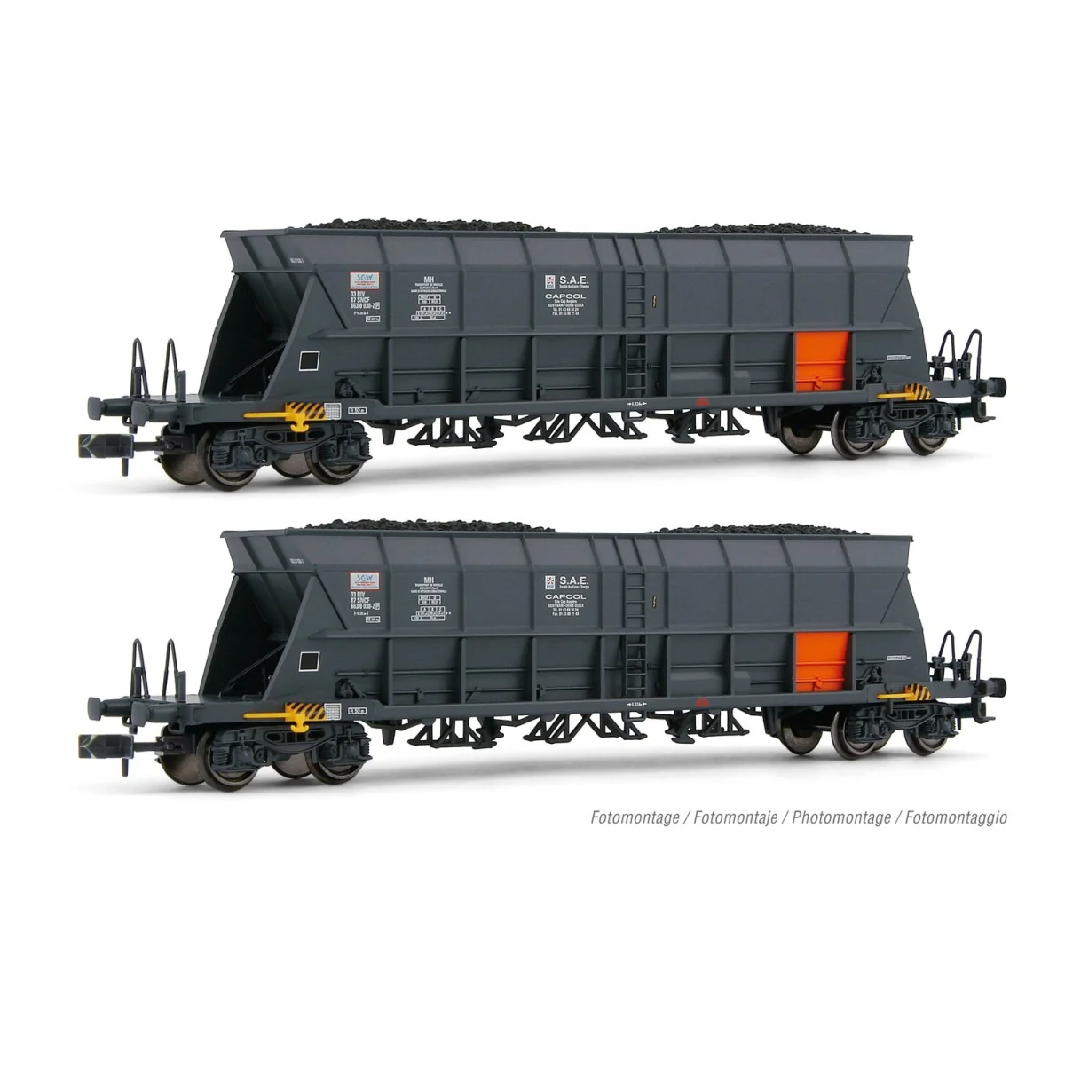 Arnold HN6550 Set of 2 Faoos-type bogie hopper wagons, coal transpo...