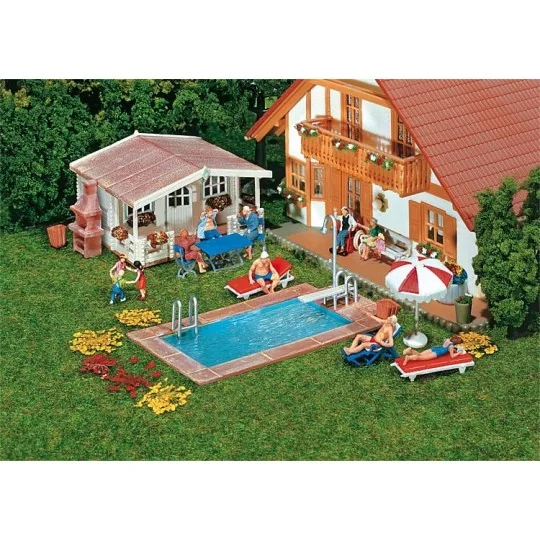 Faller_180542-Faller 180542 Model kit, swimming pool and garden shed