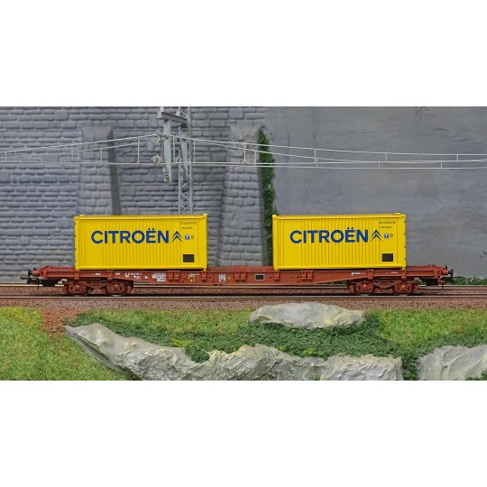 HJ6242-Jouef HJ6242 Bogie Container Wagon, SGSS, loaded with 2 Citroën 20' Containers