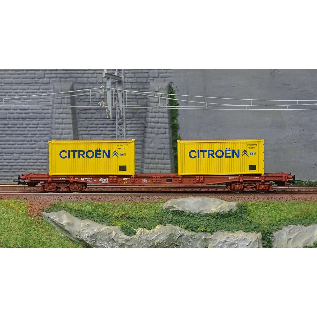 Jouef HJ6242 Bogie Container Wagon, SGSS, loaded with 2 Citroën 20'...