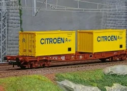 Jouef HJ6242 Bogie Container Wagon, SGSS, loaded with 2 Citroën 20'...