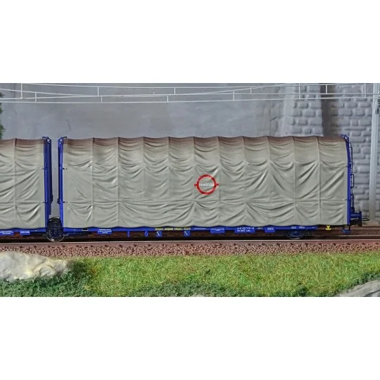 HE6042-Electrotren HE6042 Wagon bâché articulé 3 essieux type Lails, petit logo, TRANSFESA