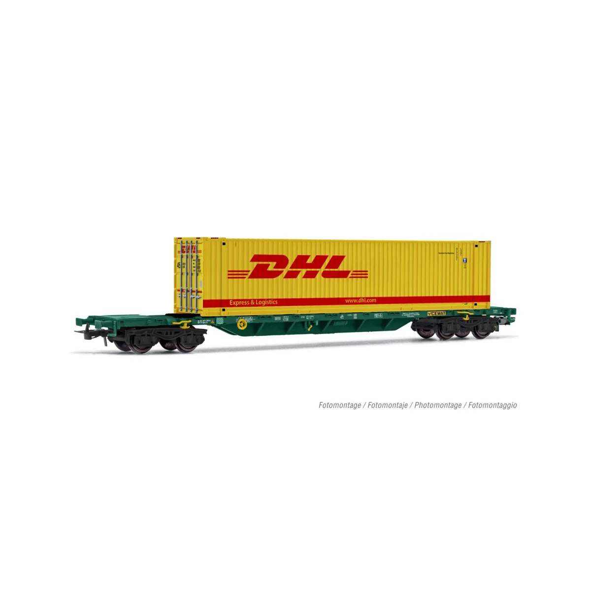 Rivarossi HR6575 Sgnss type bogie container wagon, green livery, CE...
