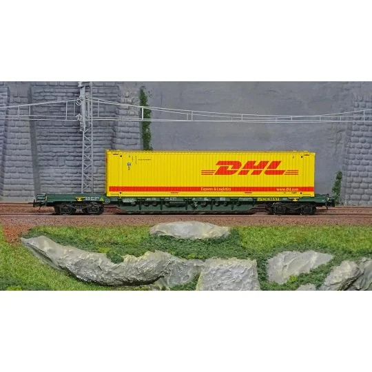 Rivarossi HR6575 Sgnss type bogie container wagon, green livery, CE... HR6575-Rivarossi HR6575 Sgnss type bogie container wagon, green livery, CEMAT, loaded with a 45' DHL container