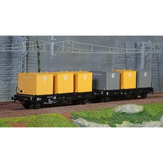 Marklin_46661-Marklin 46661 Wagons porte-conteneurs Laabs, DB, chargé conteneurs Volkswagen