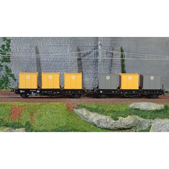 Marklin_46661-Marklin 46661 Wagons porte-conteneurs Laabs, DB, chargé conteneurs Volkswagen