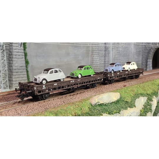 Marklin_46408-Marklin 46408 Set of 2 flat wagons with sideboards, type JQo, SNCF, loaded with 2CV vehicles
