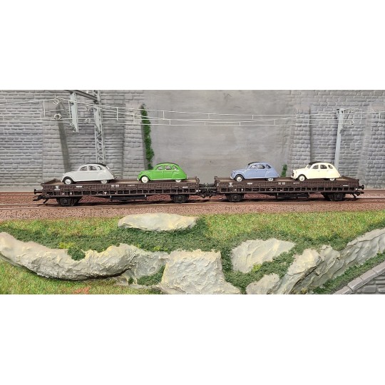 Marklin_46408-Marklin 46408 Set of 2 flat wagons with sideboards, type JQo, SNCF, loaded with 2CV vehicles