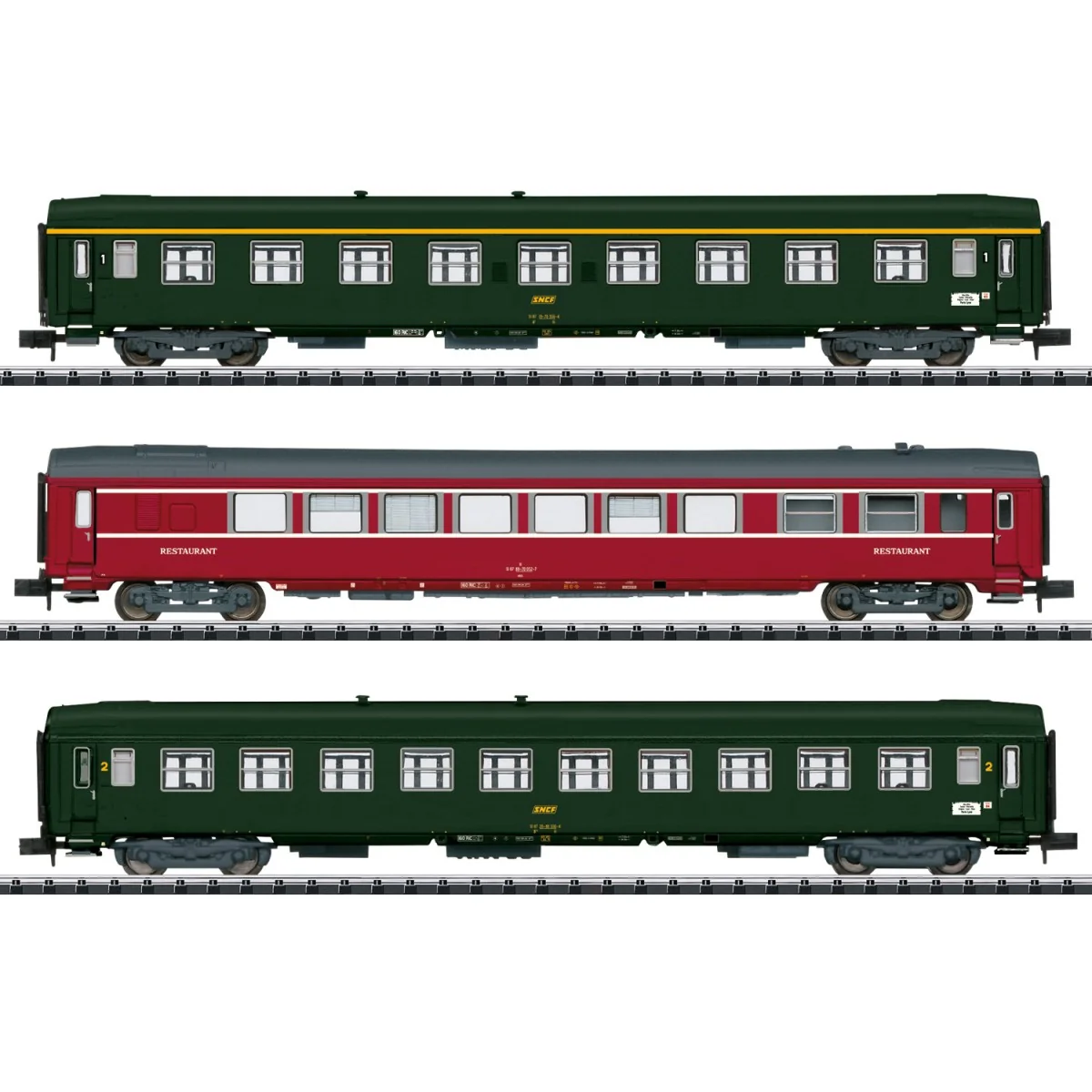 MiniTrix 18219 Set de 3 voitures grandes lignes Nice - Paris, A9 / Vru / B10, SNCF, échelle N Trix Trix_18219 - 5 MiniTrix 18219 Set de 3 voitures grandes lignes Nice - Paris, A9 / Vru / B10, SNCF, échelle N Trix Trix_18219 - 5