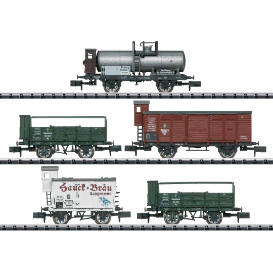 Trix_15715-MiniTrix 15715 Set of 5 freight wagons, 150 years of local railways, K.Bay.Sts.B. , N scale