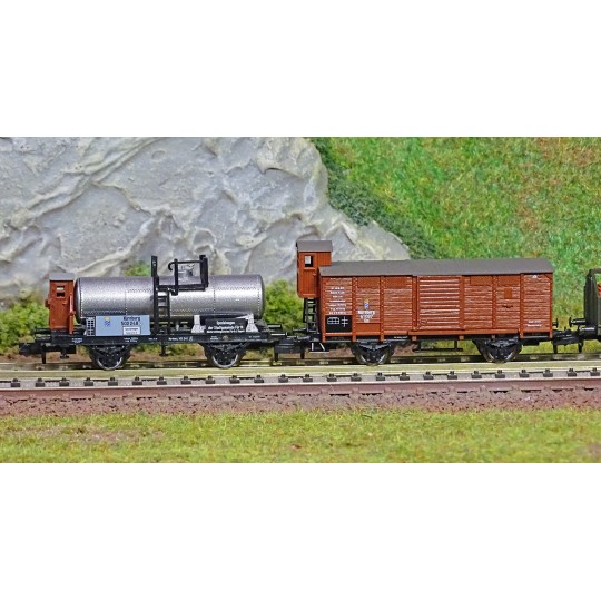 Trix_15715-MiniTrix 15715 Set of 5 freight wagons, 150 years of local railways, K.Bay.Sts.B. , N scale