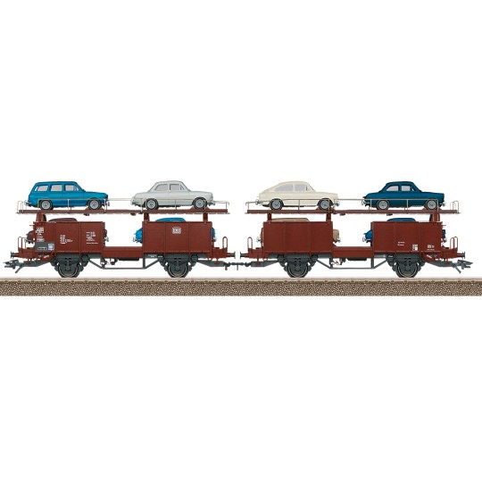 Trix_24332-Trix 24332 Double articulated car-carrying wagon type Laaes 541 with 2 levels, DB, loaded with VW type 3 1500 and 1600
