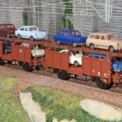 Trix 24332 Wagon double articulé porte auto type Laaes 541 à 2 niveaux, DB, chargé VW type 3 1500 et 1600 Trix Trix_24332 - 1