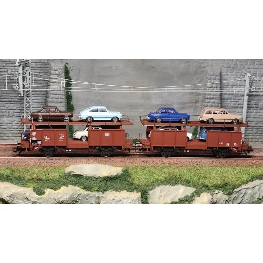 Trix 24332 Double articulated car-carrying wagon type Laaes 541 wit... Trix_24332-Trix 24332 Double articulated car-carrying wagon type Laaes 541 with 2 levels, DB, loaded with VW type 3 1500 and 1600
