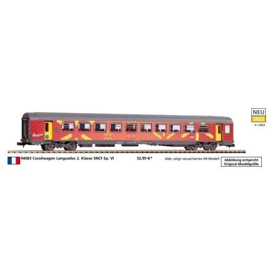 Piko_94083-Piko 94083 Voiture Corail VTU Languedoc, 2ème classe, SNCF, échelle N
