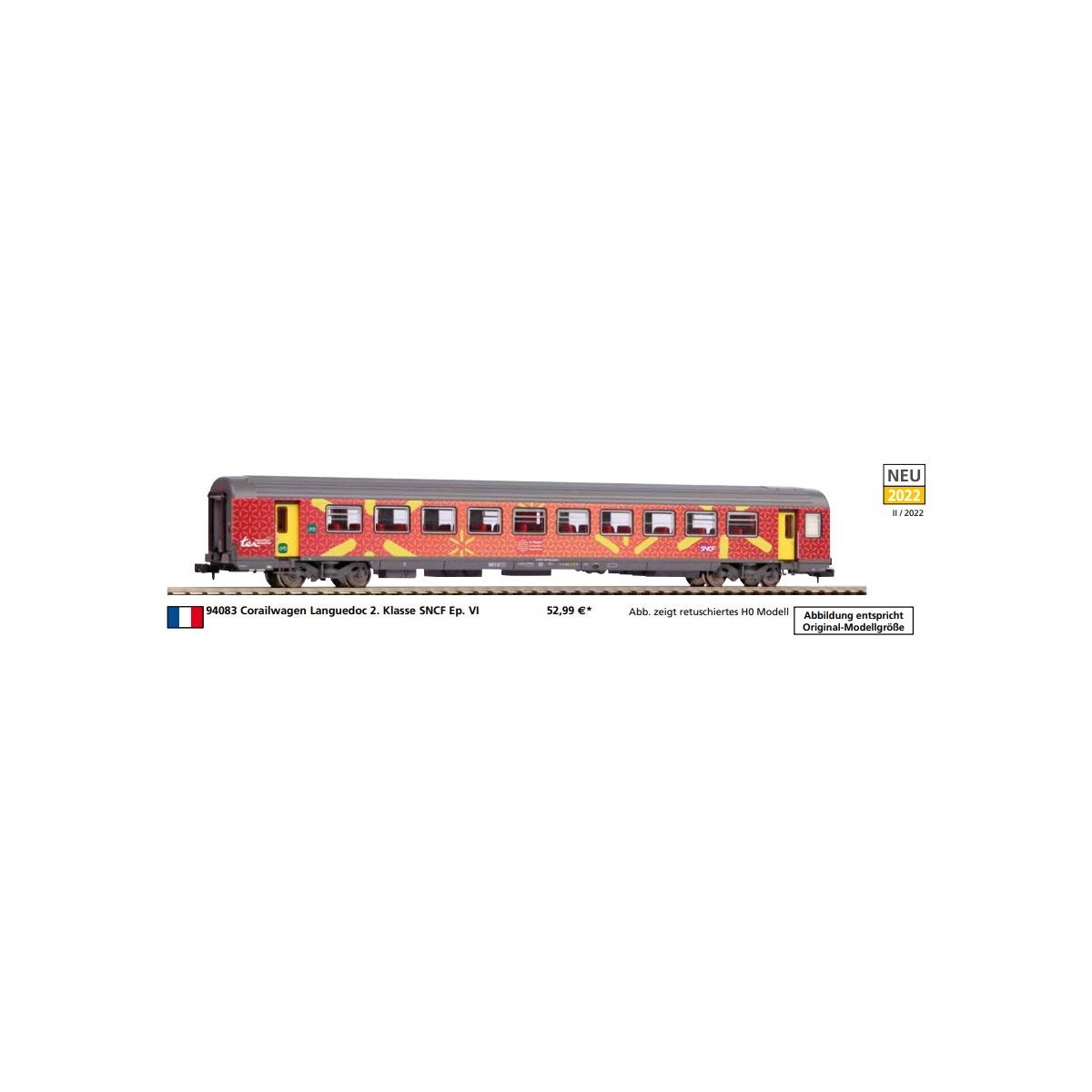 Piko 94083 Corail VTU Languedoc coach, 2nd class, SNCF, N scale - P...