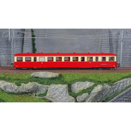 VB-445-Ree Modeles VB445 Railcar Trailer XR-7377, Red-Cream with red roof, SNCF, Grenoble, illuminated