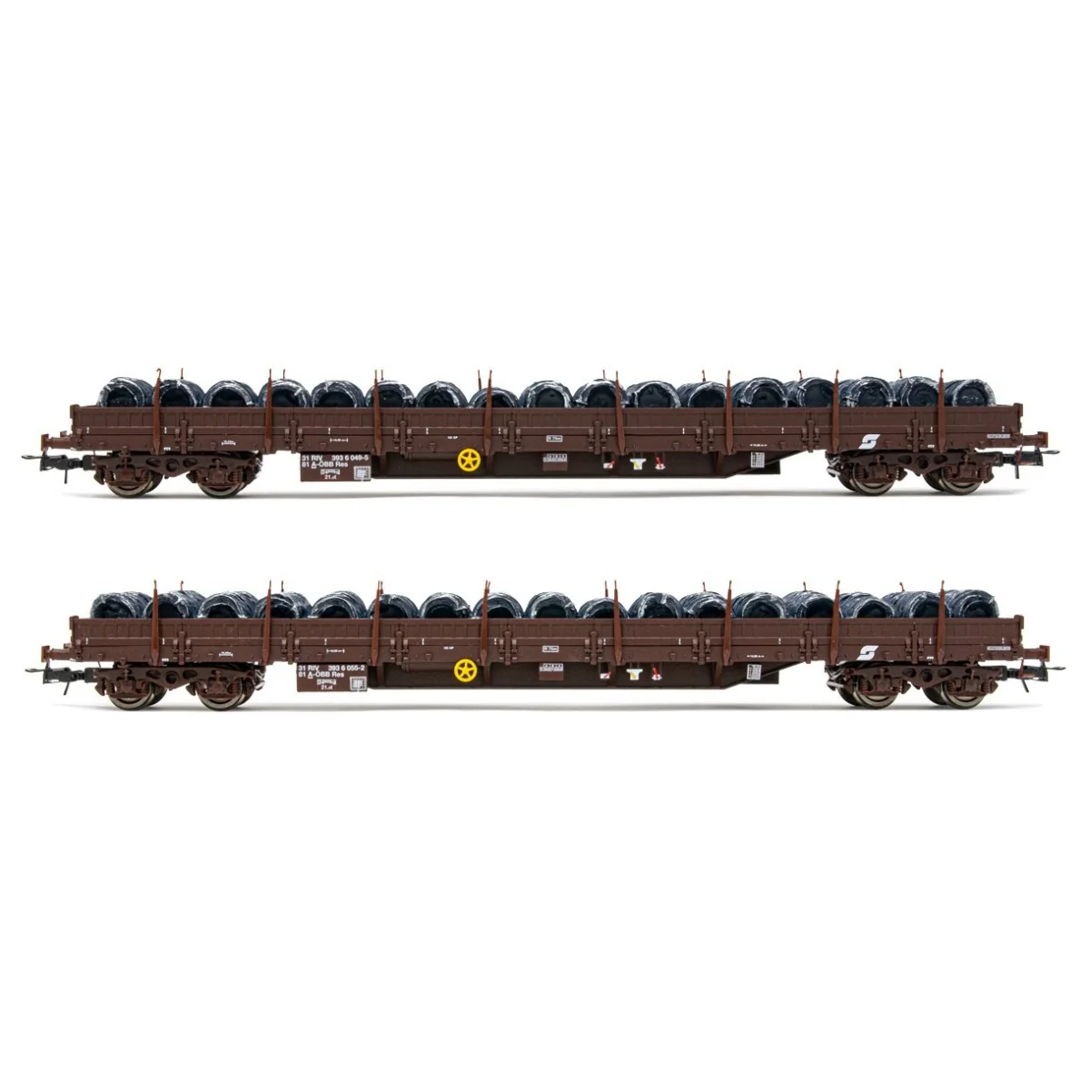 Rivarossi HR6484 Set of 2 flat wagons with sideboards, Res, ÖBB, de... Rivarossi HR6484 Set of 2 flat wagons with sideboards, Res, ÖBB, de...