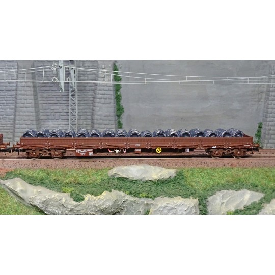 HR6484-Rivarossi HR6484 Set of 2 flat wagons with sideboards, Res, ÖBB, delivered brown, loaded with wire reels