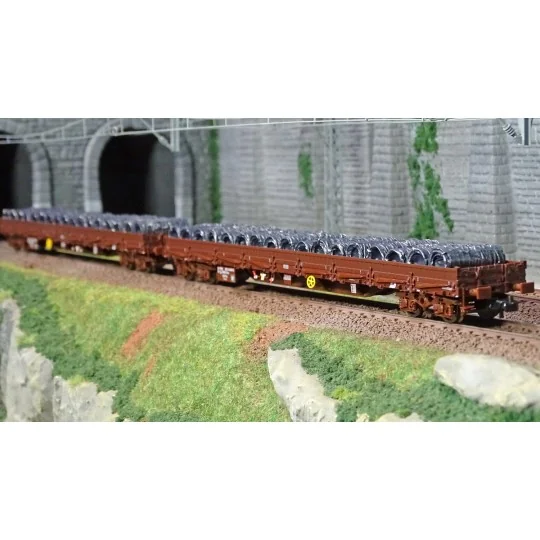 Rivarossi HR6484 Set of 2 flat wagons with sideboards, Res, ÖBB, de... HR6484-Rivarossi HR6484 Set of 2 flat wagons with sideboards, Res, ÖBB, delivered brown, loaded with wire reels