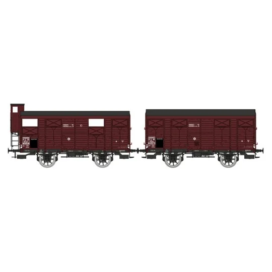 Ree modeles WB696 Set de 2 wagons couverts PLM 20 T, rouge Sideros Ree Modeles WB-696 - 4 WB-696-Ree modeles WB696 Set de 2 wagons couverts PLM 20 T, rouge Sideros