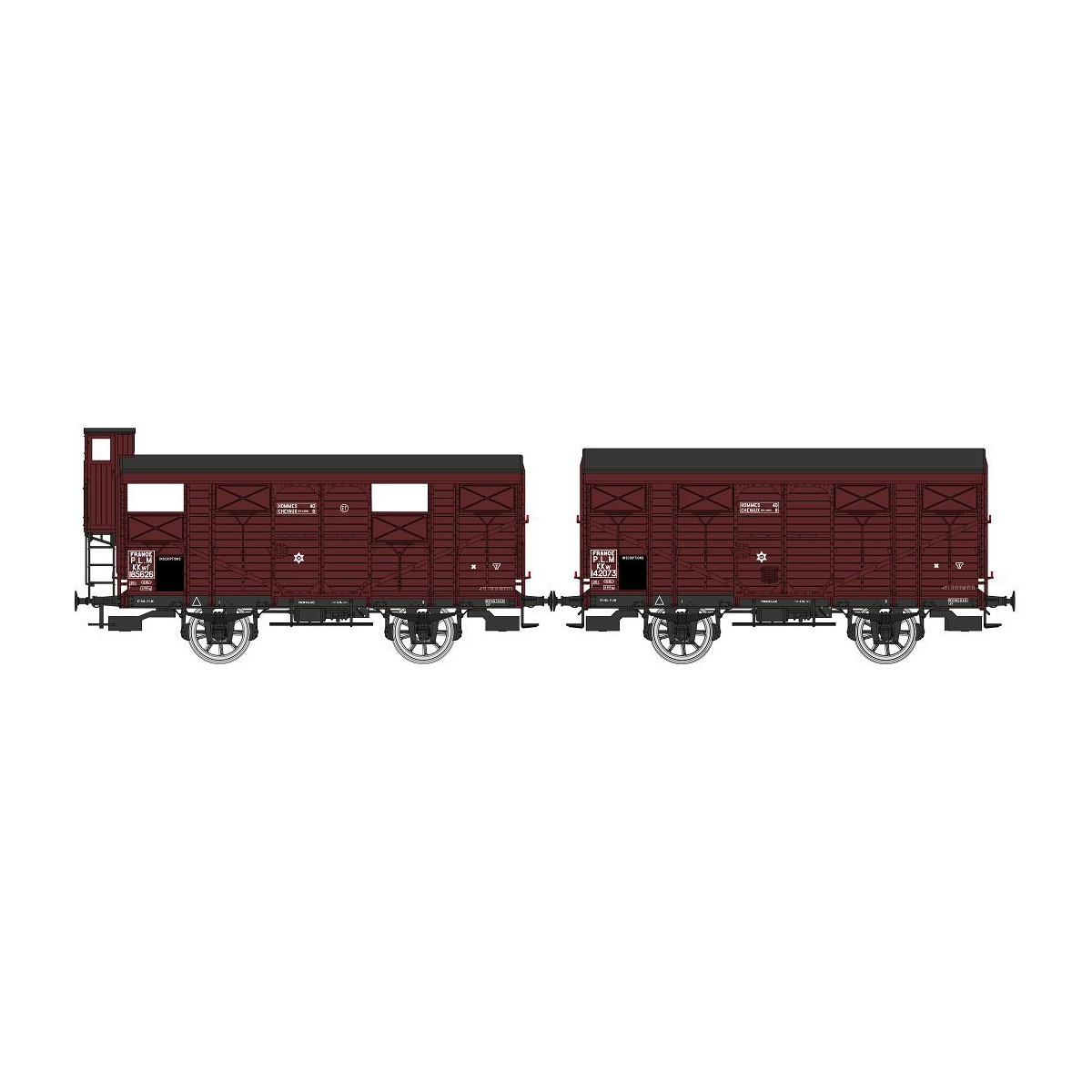 Ree Models WB696 Set of 2 PLM 20T Covered Wagons, Red Sideros - WB-696