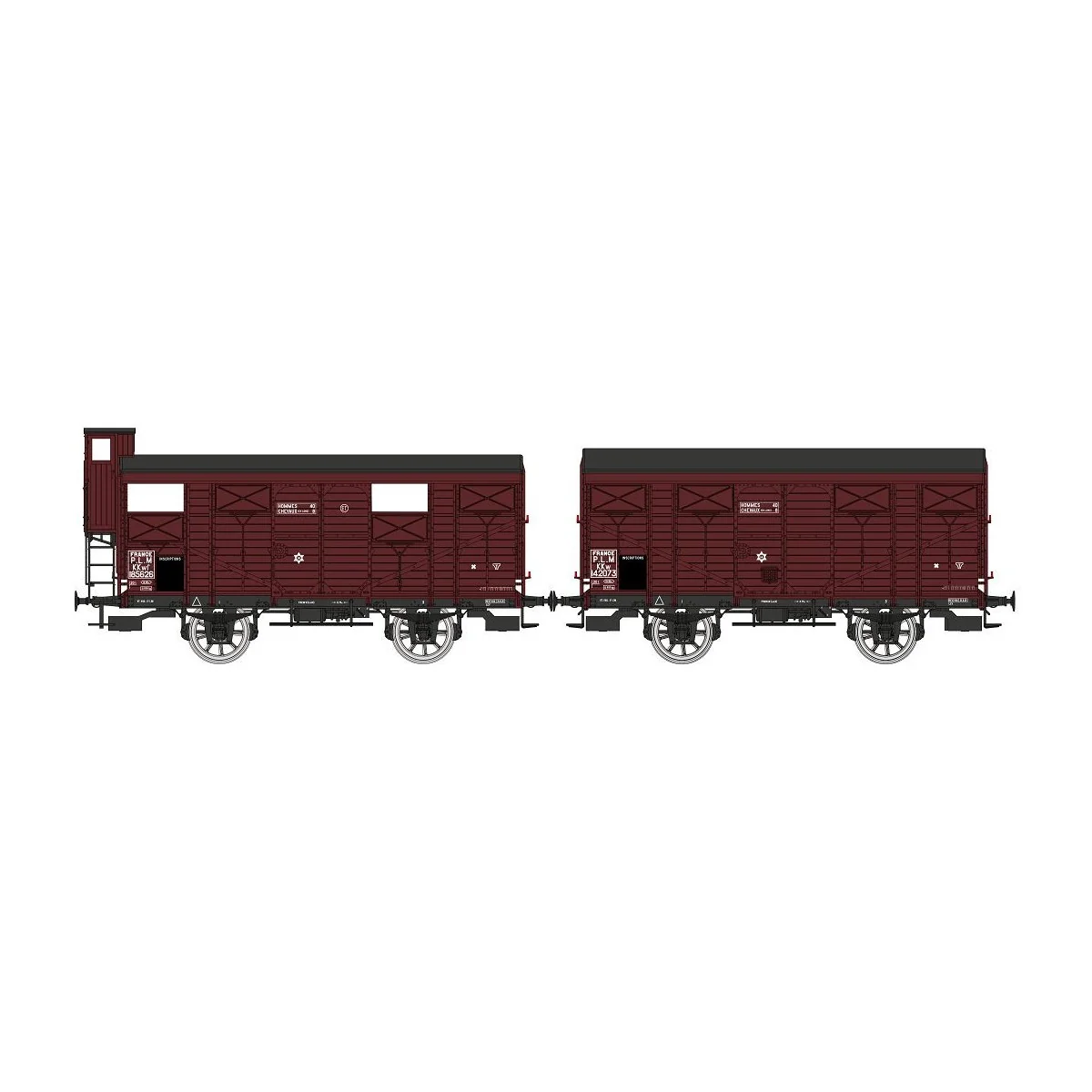 Ree Models WB696 Set of 2 PLM 20T Covered Wagons, Red Sideros Ree Models WB696 Set of 2 PLM 20T Covered Wagons, Red Sideros