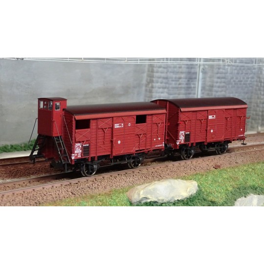 WB-696-Ree modeles WB696 Set de 2 wagons couverts PLM 20 T, rouge Sideros
