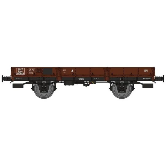 WB-609-Ree models WB609 OCEM 29 Flat Wagon, Brown SNCF, Braked, Solid Wheels