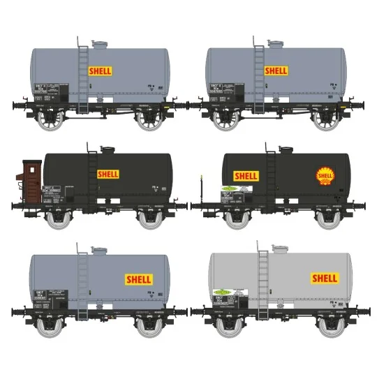 WB-722-Ree Models WB722 Set of 6 OCEM 29 Tank Wagons COLLECTION, SNCF, SHELL
