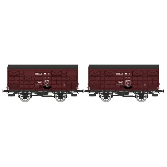 Ree Models WB735 Set of 2 ex-covered PLM produce wagons, 20 tons, S... WB-735-Ree Models WB735 Set of 2 ex-covered PLM produce wagons, 20 tons, Sideros red, SNCF