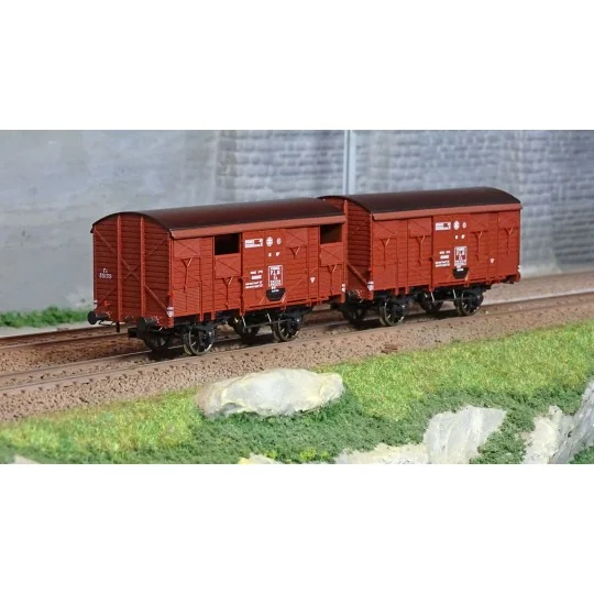 Ree Models WB735 Set of 2 ex-covered PLM produce wagons, 20 tons, S... WB-735-Ree Models WB735 Set of 2 ex-covered PLM produce wagons, 20 tons, Sideros red, SNCF