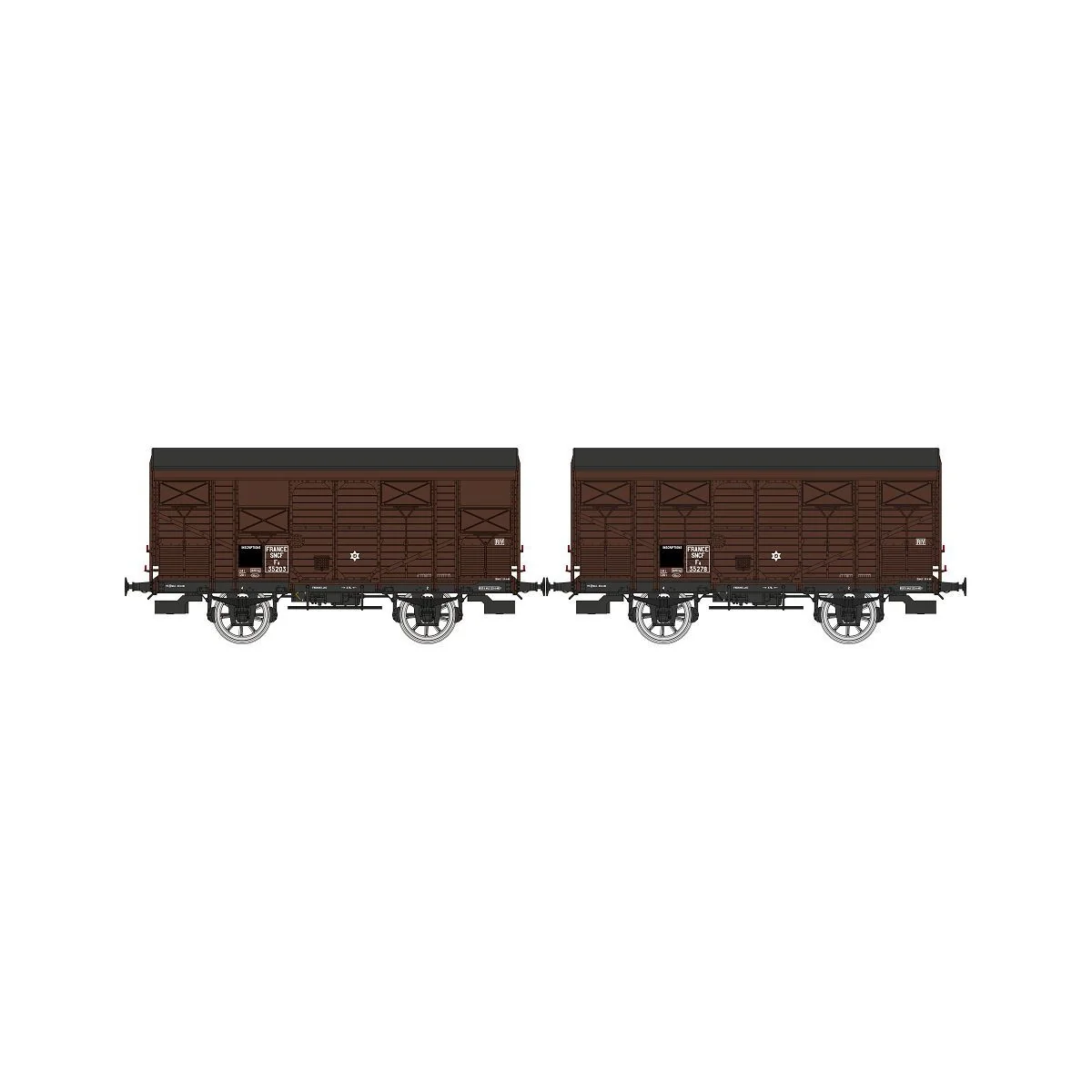 Ree Models WB737 Set of 2 ex-covered produce wagons PLM 20 T, Brown... Ree Models WB737 Set of 2 ex-covered produce wagons PLM 20 T, Brown...