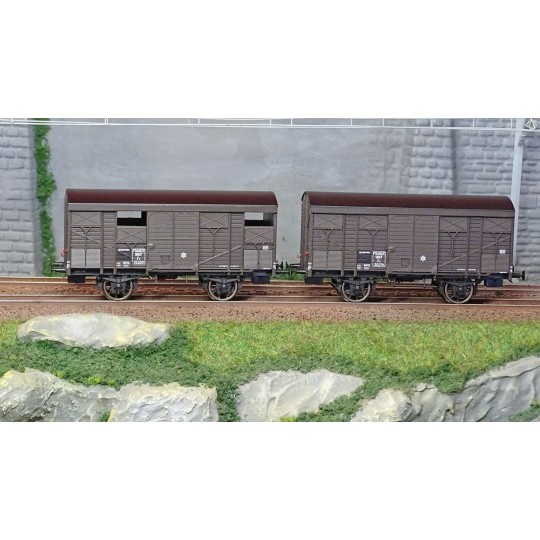 WB-737-Ree Models WB737 Set of 2 ex-covered produce wagons PLM 20 T, Brown Wagon 540, SNCF