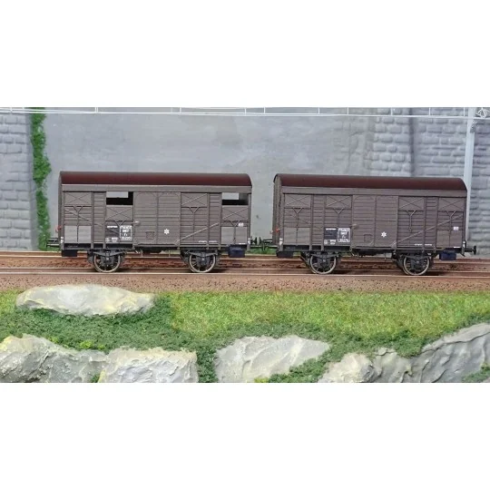 Ree Models WB737 Set of 2 ex-covered produce wagons PLM 20 T, Brown... WB-737-Ree Models WB737 Set of 2 ex-covered produce wagons PLM 20 T, Brown Wagon 540, SNCF