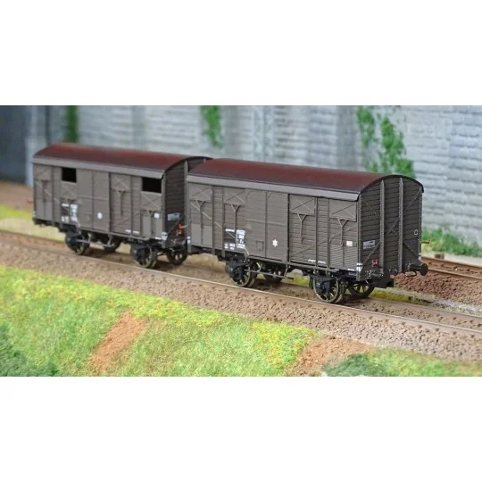Ree Models WB737 Set of 2 ex-covered produce wagons PLM 20 T, Brown... WB-737-Ree Models WB737 Set of 2 ex-covered produce wagons PLM 20 T, Brown Wagon 540, SNCF