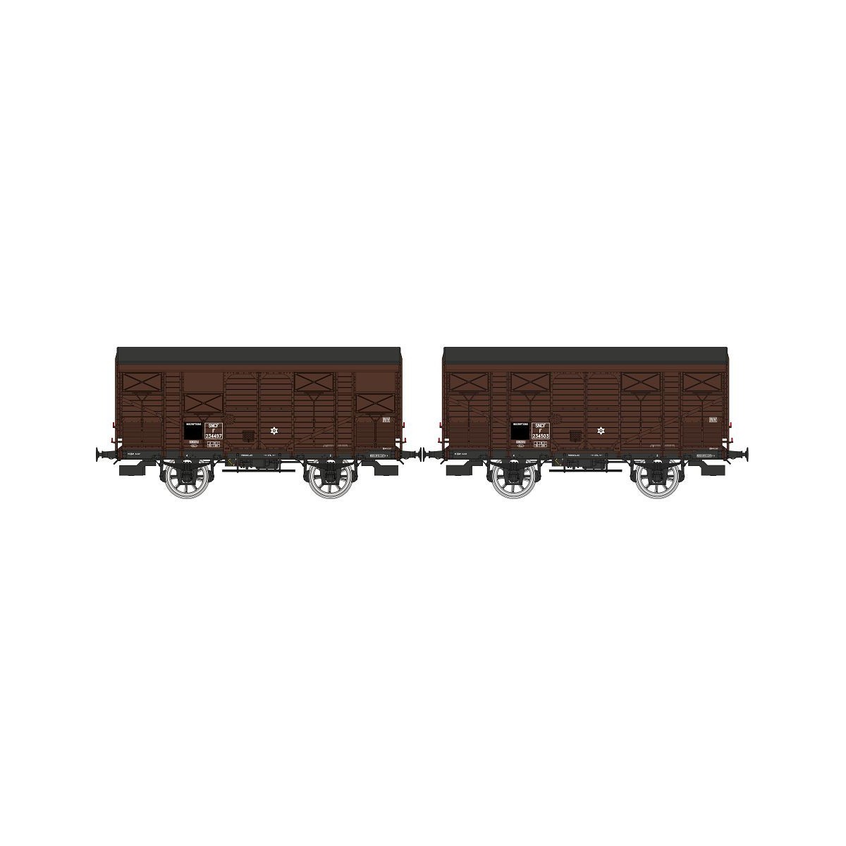 Ree modeles WB739 Set de 2 wagons Primeurs ex-couverts PLM 20 T, Brun Wagon 540, SNCF Ree Modeles WB-739 - 4