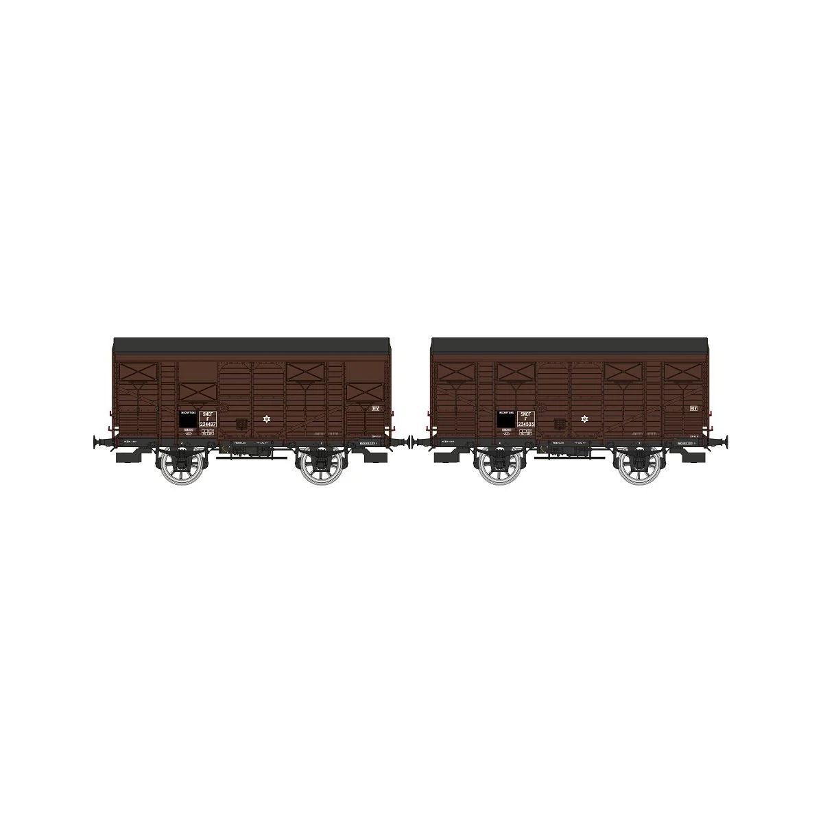 Ree Models WB739 Set of 2 ex-covered produce wagons PLM 20 T, Brown...