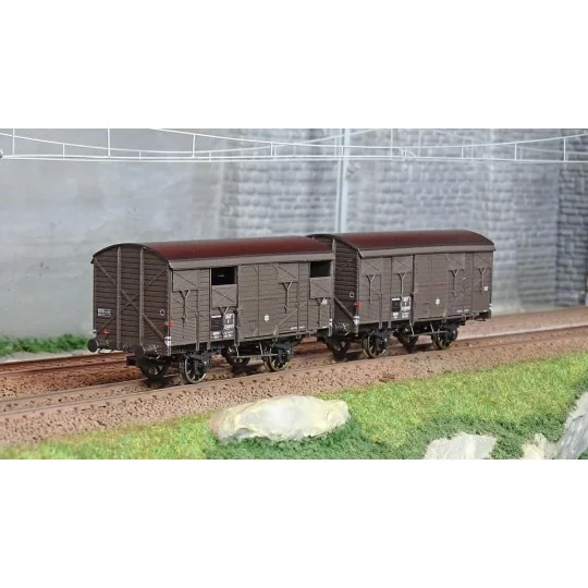 WB-739-Ree Models WB739 Set of 2 ex-covered produce wagons PLM 20 T, Brown Wagon 540, SNCF