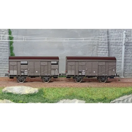 WB-739-Ree Models WB739 Set of 2 ex-covered produce wagons PLM 20 T, Brown Wagon 540, SNCF