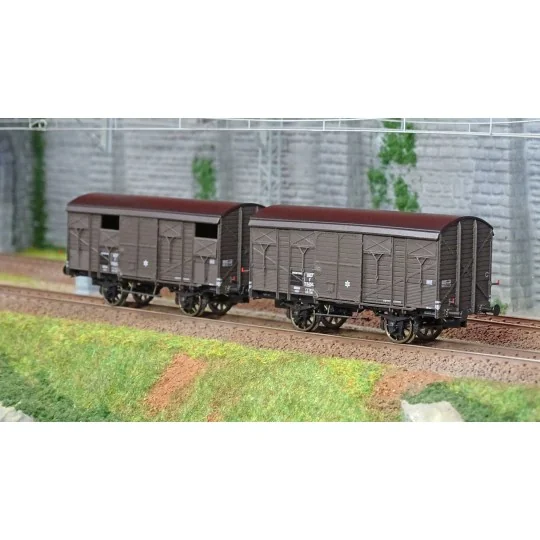 WB-739-Ree Models WB739 Set of 2 ex-covered produce wagons PLM 20 T, Brown Wagon 540, SNCF