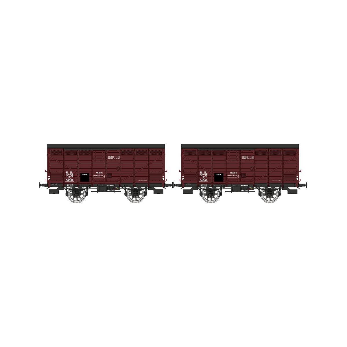 Ree modeles WB743 Set de 2 wagons Primeurs Type 2 ex-10T PLM, rouge sideros, SNCF Ree Modeles WB-743 - 4