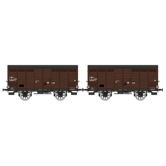 Ree Models WB747 Set of 2 Type 3 ex-10T PLM produce wagons, brown 5... WB-747-Ree Models WB747 Set of 2 Type 3 ex-10T PLM produce wagons, brown 540, SNCF