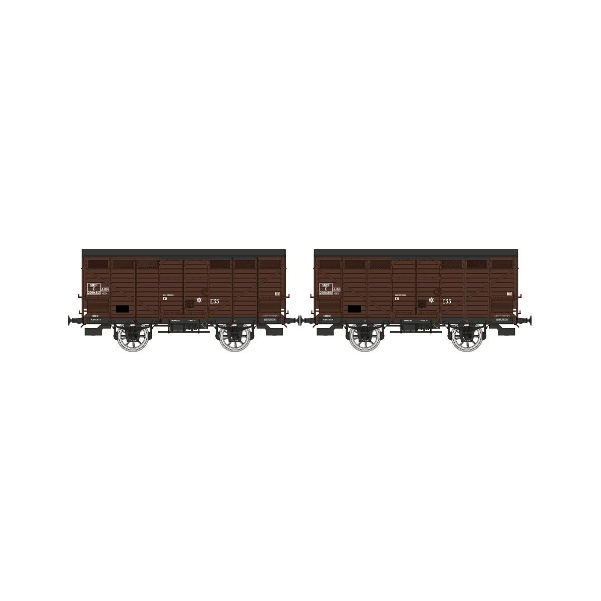 Ree Models WB747 Set of 2 Type 3 ex-10T PLM produce wagons, brown 5... Ree Models WB747 Set of 2 Type 3 ex-10T PLM produce wagons, brown 5...