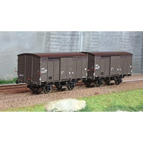 Ree Models WB747 Set of 2 Type 3 ex-10T PLM produce wagons, brown 5... WB-747-Ree Models WB747 Set of 2 Type 3 ex-10T PLM produce wagons, brown 540, SNCF