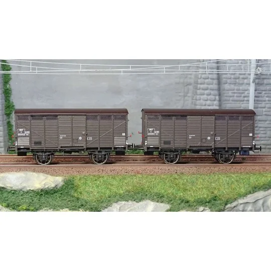 Ree Models WB747 Set of 2 Type 3 ex-10T PLM produce wagons, brown 5... WB-747-Ree Models WB747 Set of 2 Type 3 ex-10T PLM produce wagons, brown 540, SNCF